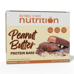 Nutmeg State Nutrition peanut butter bar packaging shows brand and on-the-go protein
