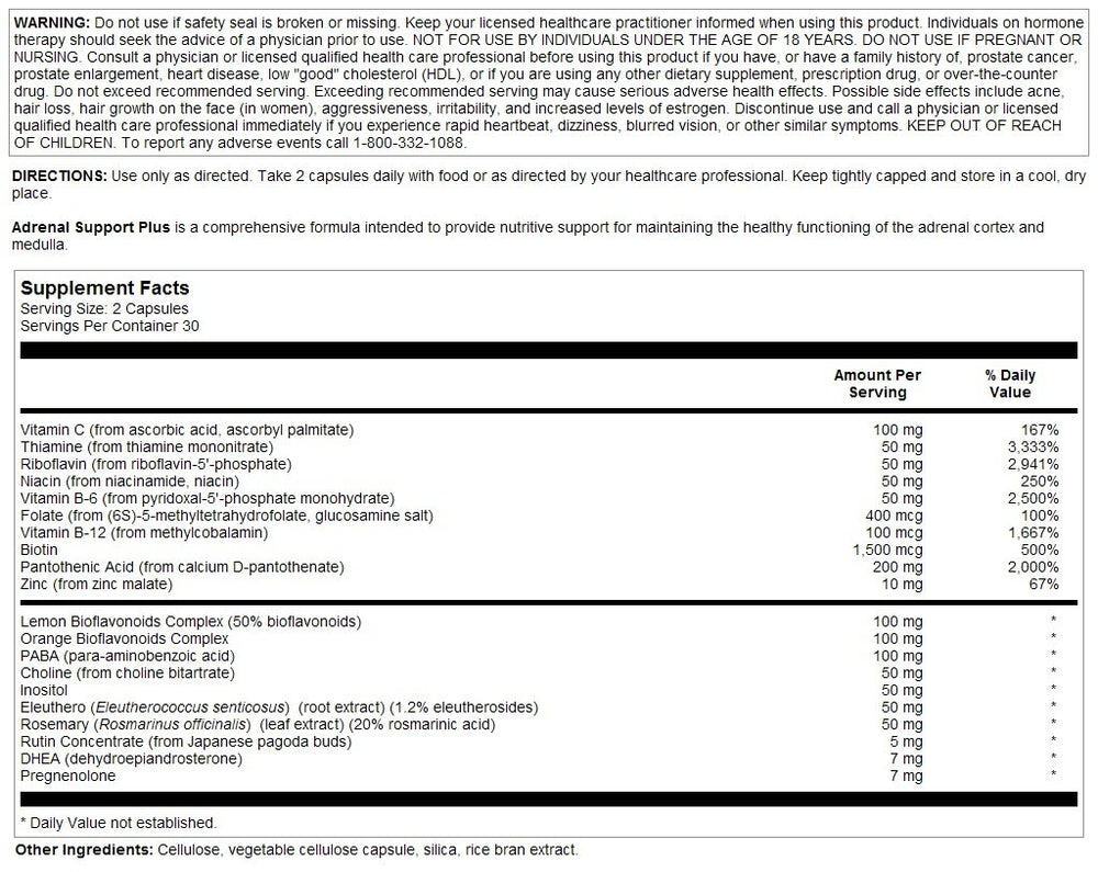 Nutra BioGenesis Adrenal Support Plus capsules for convenient daily use.