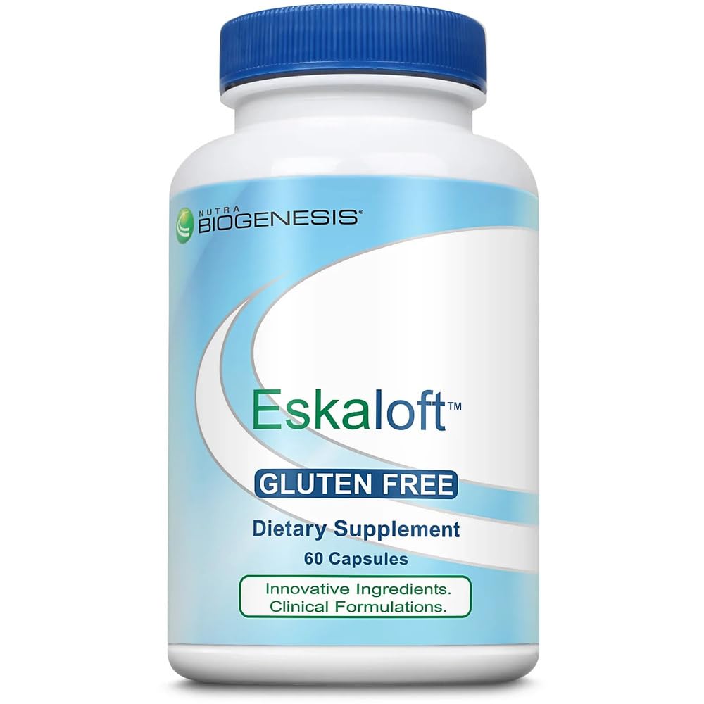 Nutra BioGenesis Eskaloft bottle with St. John's Wort capsules for calm mood and restful sleep.
