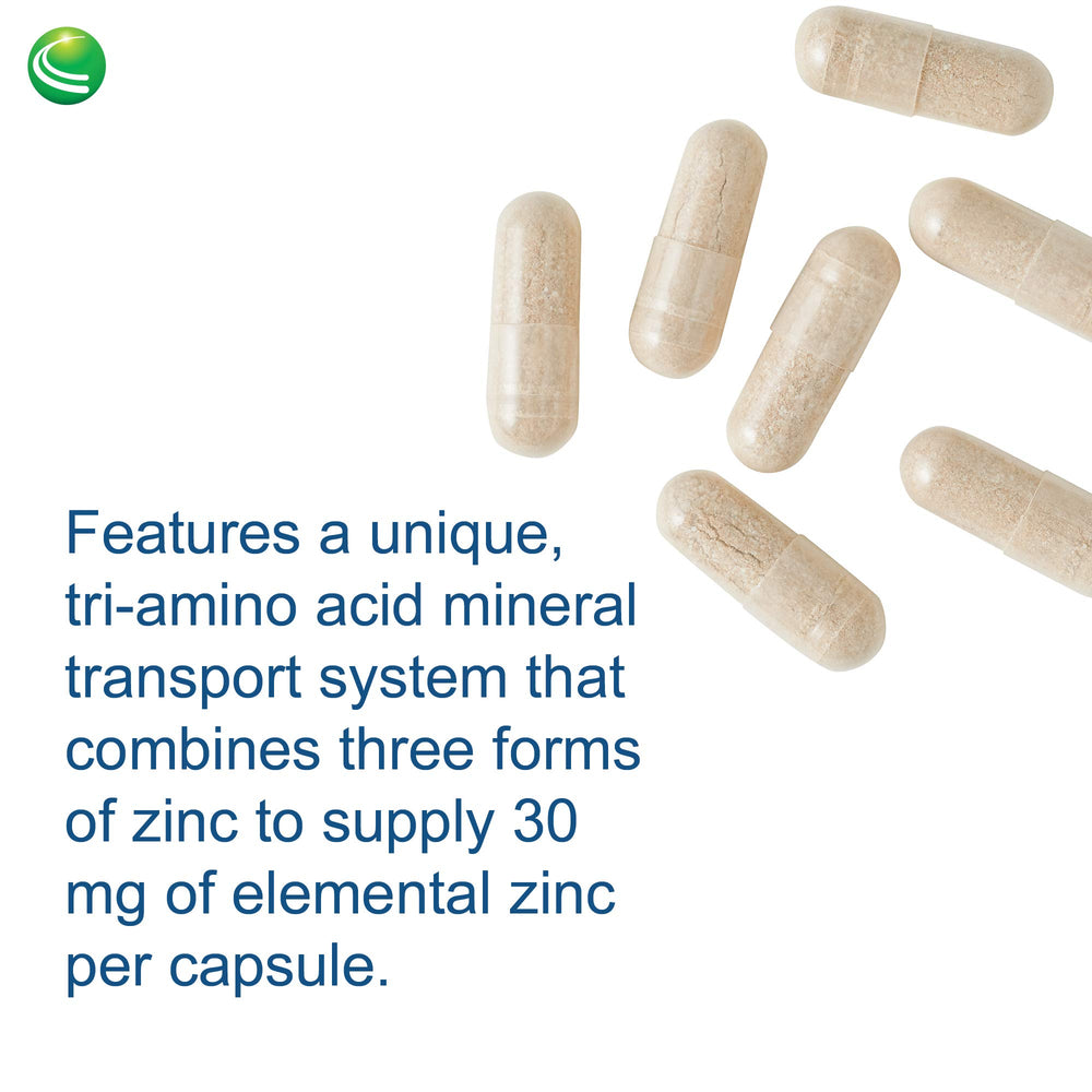 Nutra Biogenesis Tri Zinc illustration showing zinc-copper balance for enzymatic function