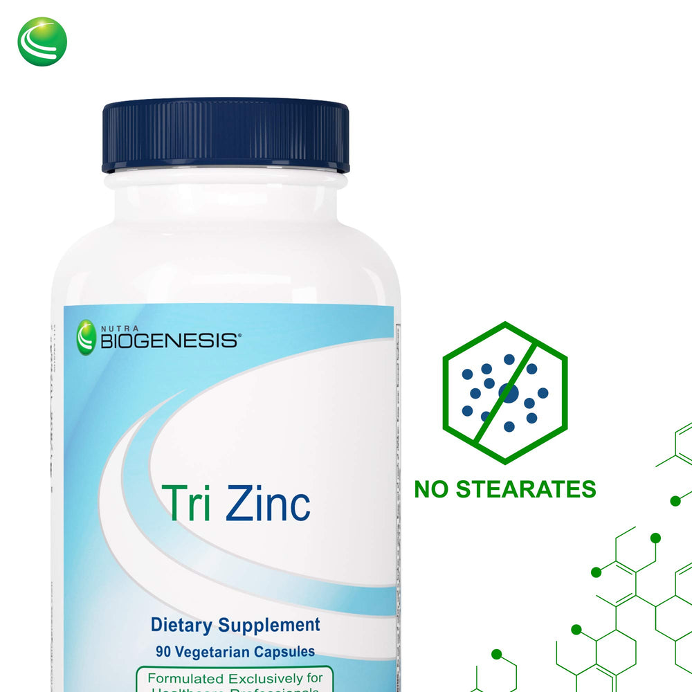 Nutra Biogenesis Tri Zinc dosage card illustrating convenient daily dosing