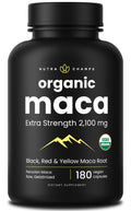 NutraChamps USDA Organic Maca Root Capsules – 2100mg Extra Strength Gelatinized Maca (180 Capsules, Black Red Yellow)