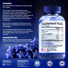 Nutra Florida Melatonin Gummies bottle label close-up highlighting vegan and non-GMO features