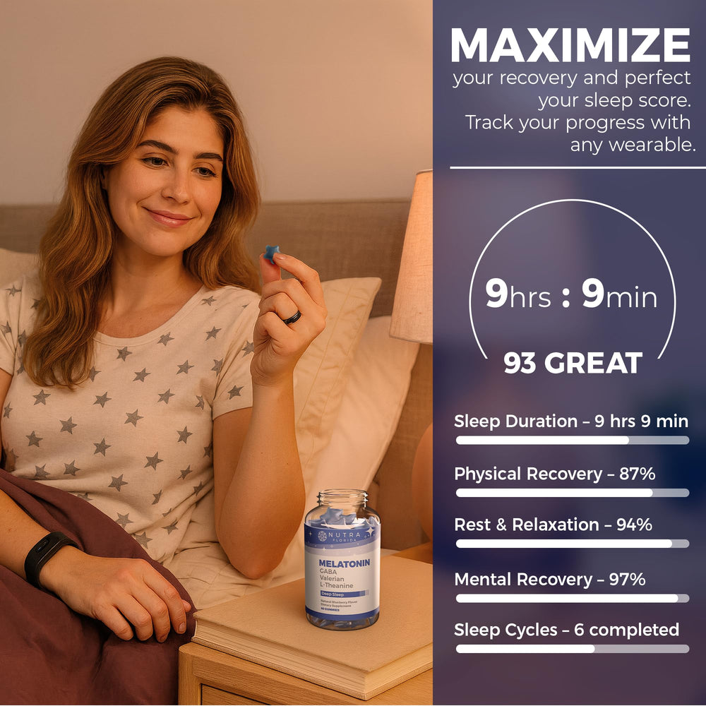 Nutra Florida Melatonin Gummies natural ingredients icons illustrating calming support