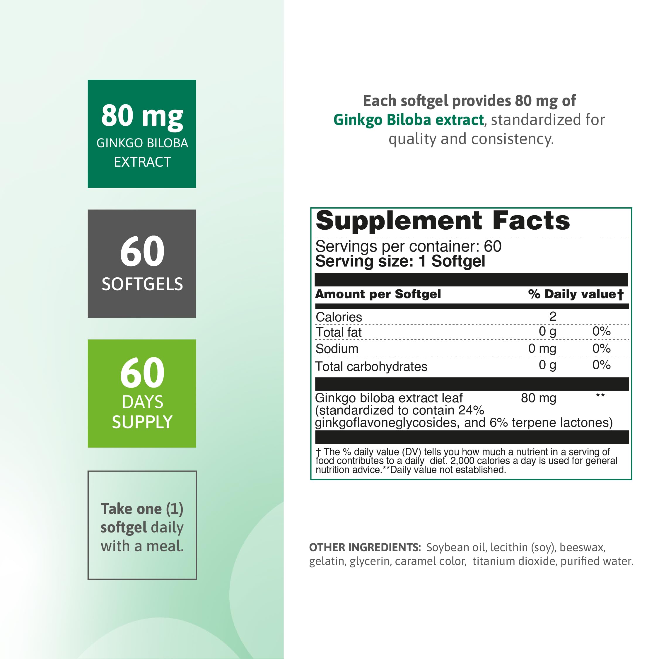 Nutra Nutrition Ginkgo Biloba bottle showing 80 mg per capsule.