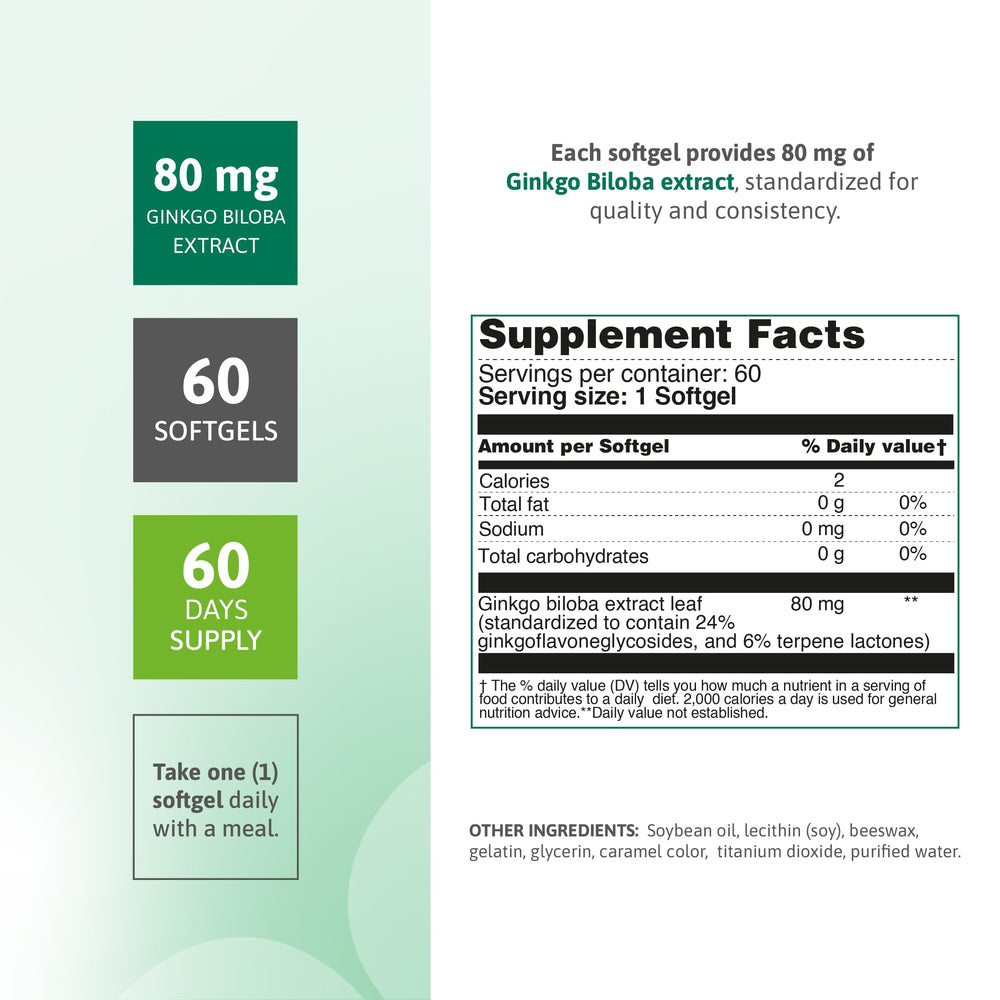 Nutra Nutrition Ginkgo Biloba bottle showing 80 mg per capsule.