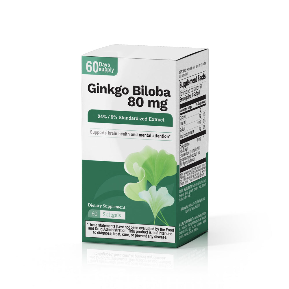Nutra Nutrition Ginkgo Biloba softgels beside a notebook for memory.