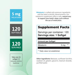 Nutra Nutrition Melatonin 5 mg softgels close-up shows small easy-to-swallow form