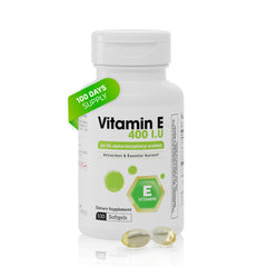 Nutra Nutrition Vitamin E 400 IU softgels bottle for daily antioxidant support.