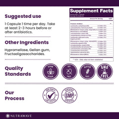Nutra Wave probiotic capsules close-up vegan and non-GMO daily wellness.