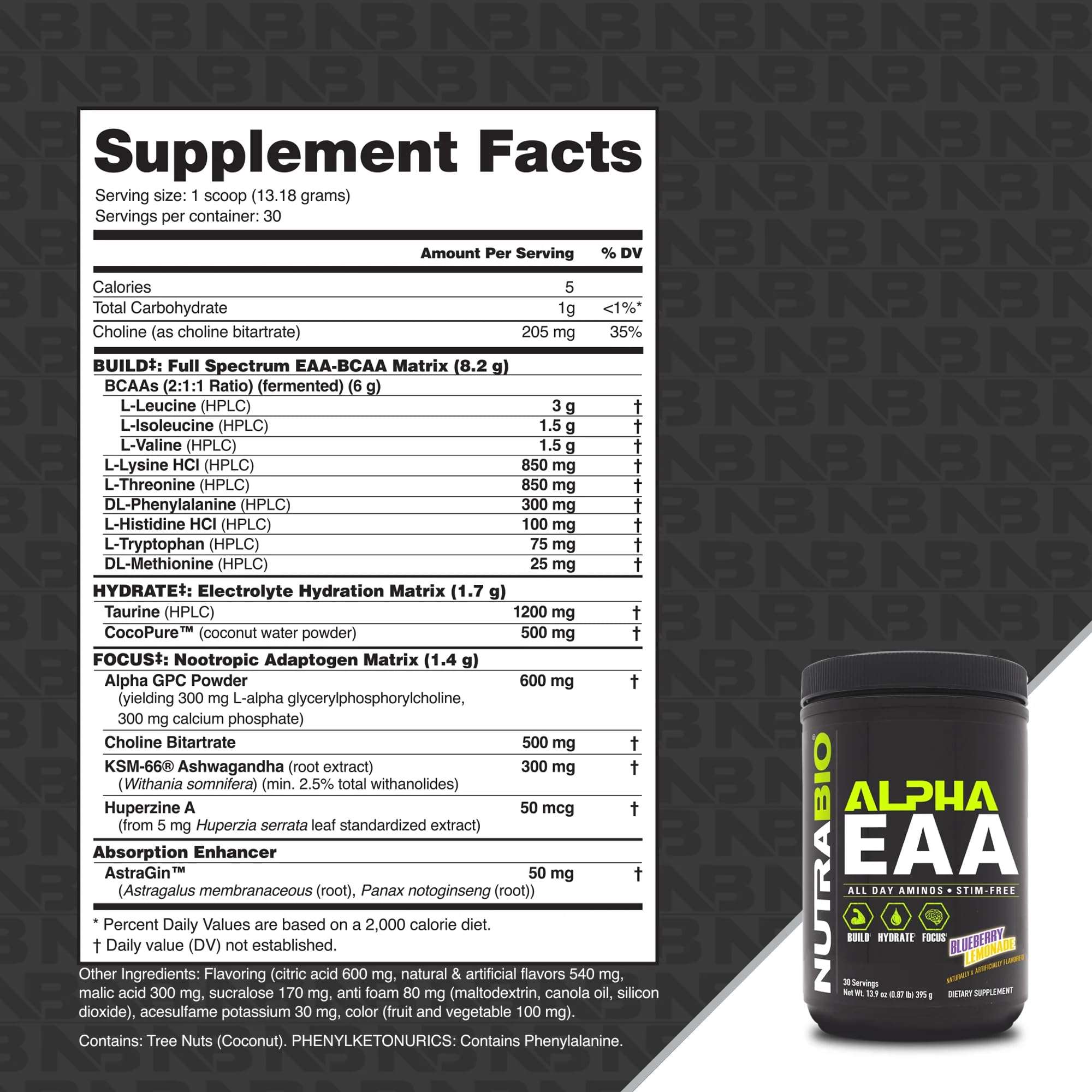NutraBio Alpha EAA bottle close-up with logo