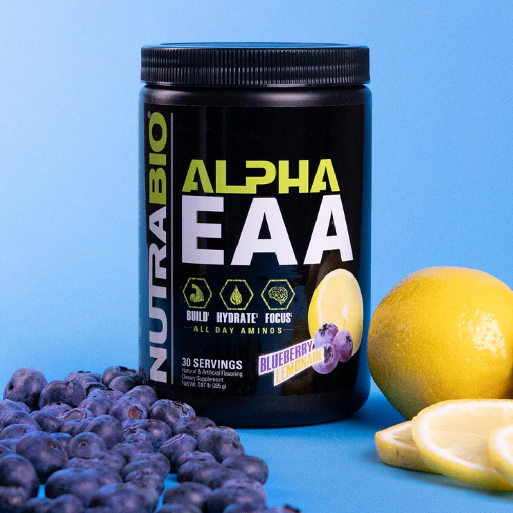 NutraBio Alpha EAA drink in shaker post-workout
