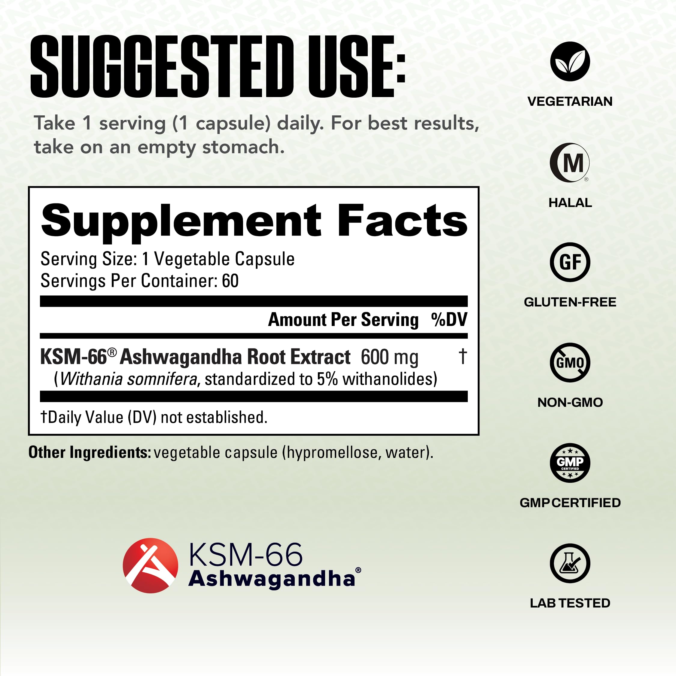 NutraBio Ashwagandha KSM-66 label emphasizing organic quality