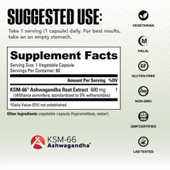 NutraBio Ashwagandha KSM-66 label emphasizing organic quality