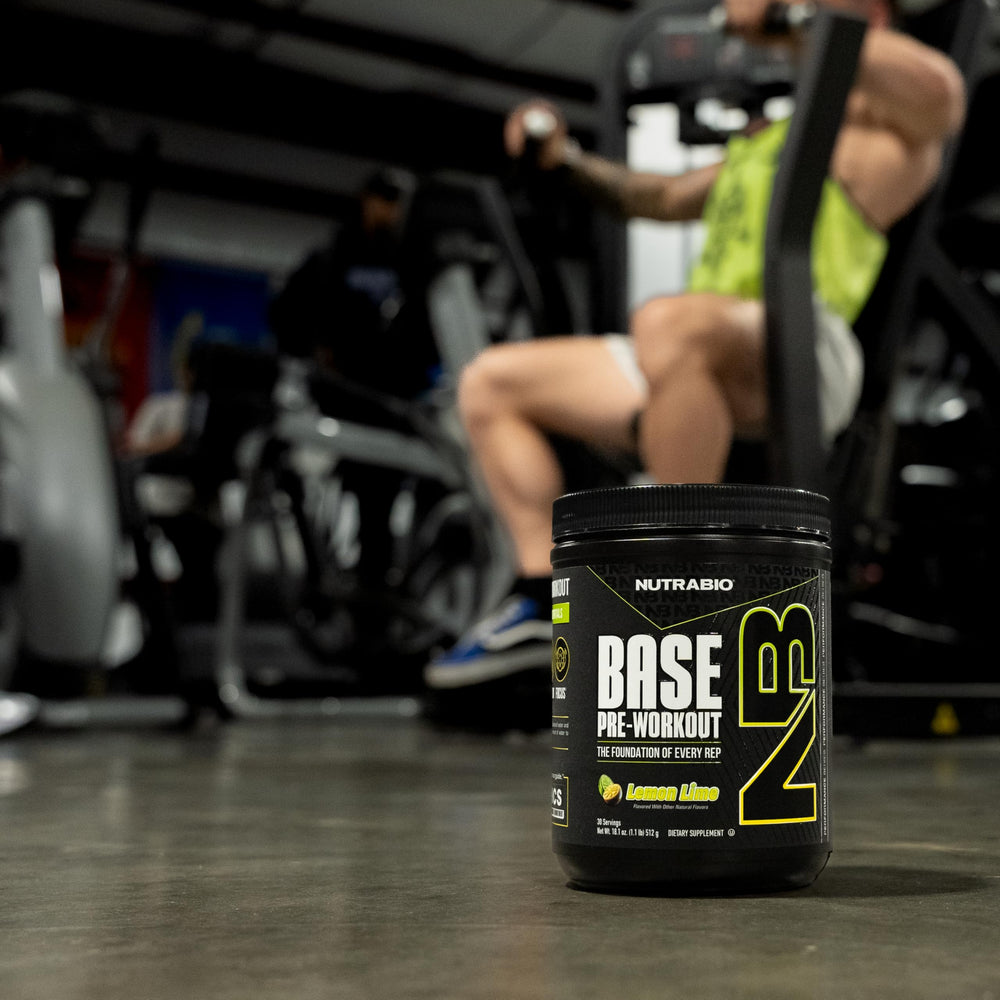 NutraBio Base Pre-Workout caffeine-driven energy boost for performance.