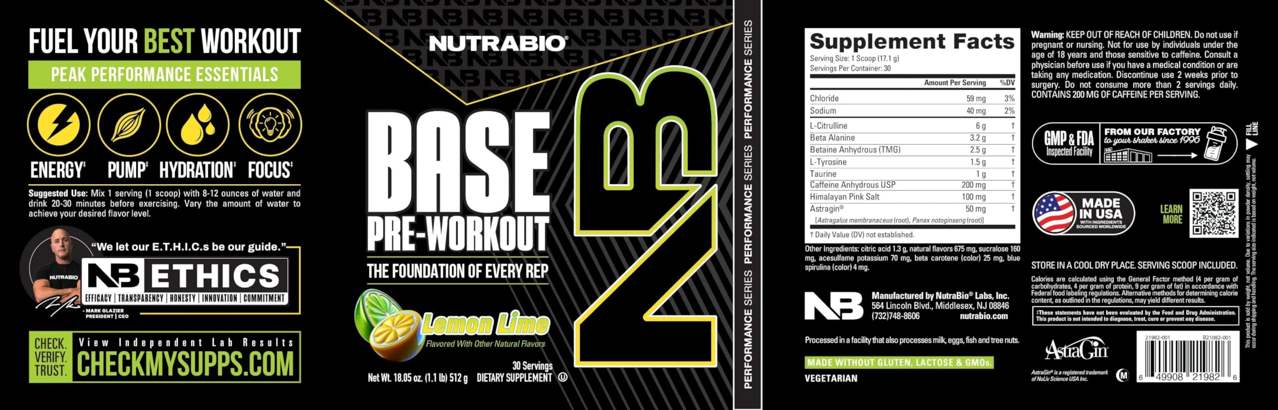 Gym bag scene with NutraBio Base Pre-Workout — portable performance support.