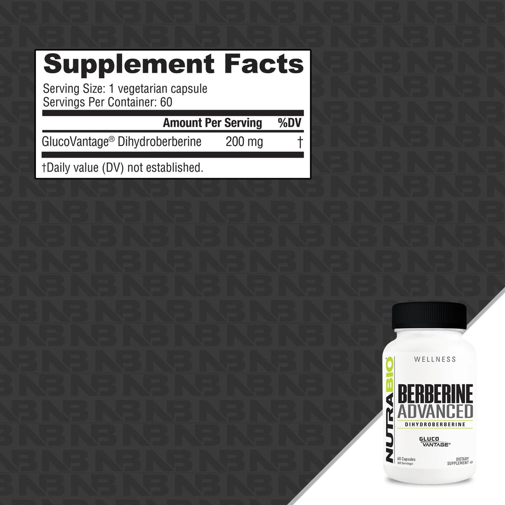 NutraBio Berberine Advanced caps closeup shows compact capsules