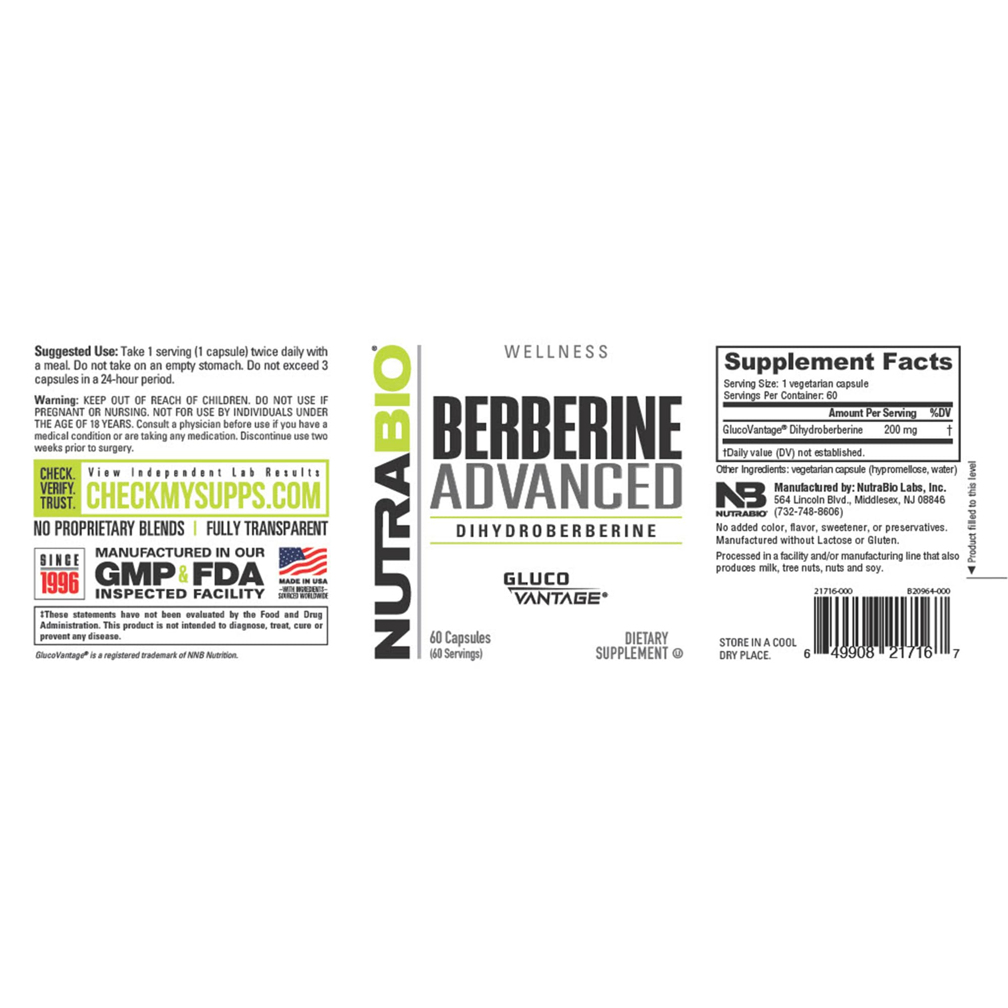 NutraBio Berberine Advanced serving size closeup for consistent dosing