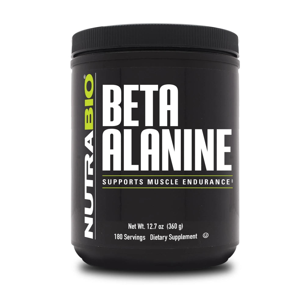NutraBio Beta Alanine powder container for pre-workout support.