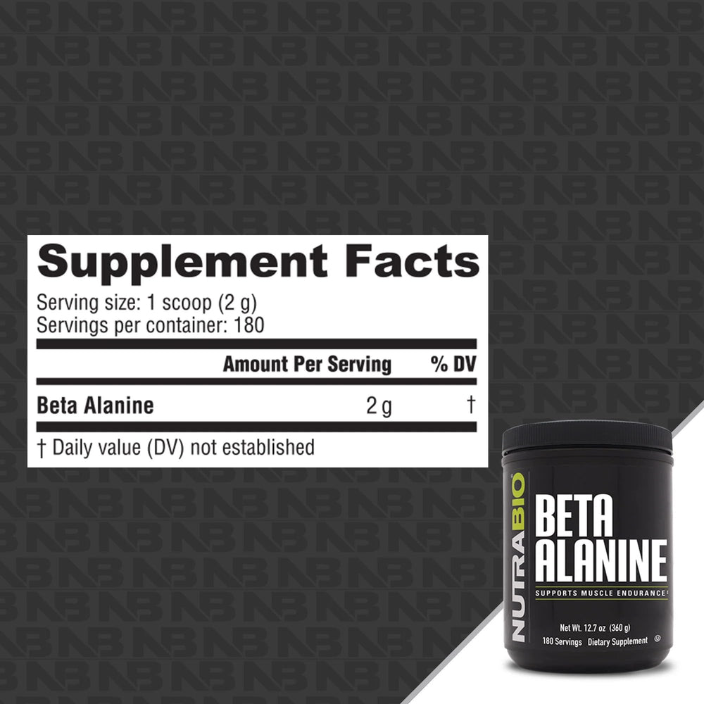 NutraBio Beta Alanine powder scoop ready for precise dosing.