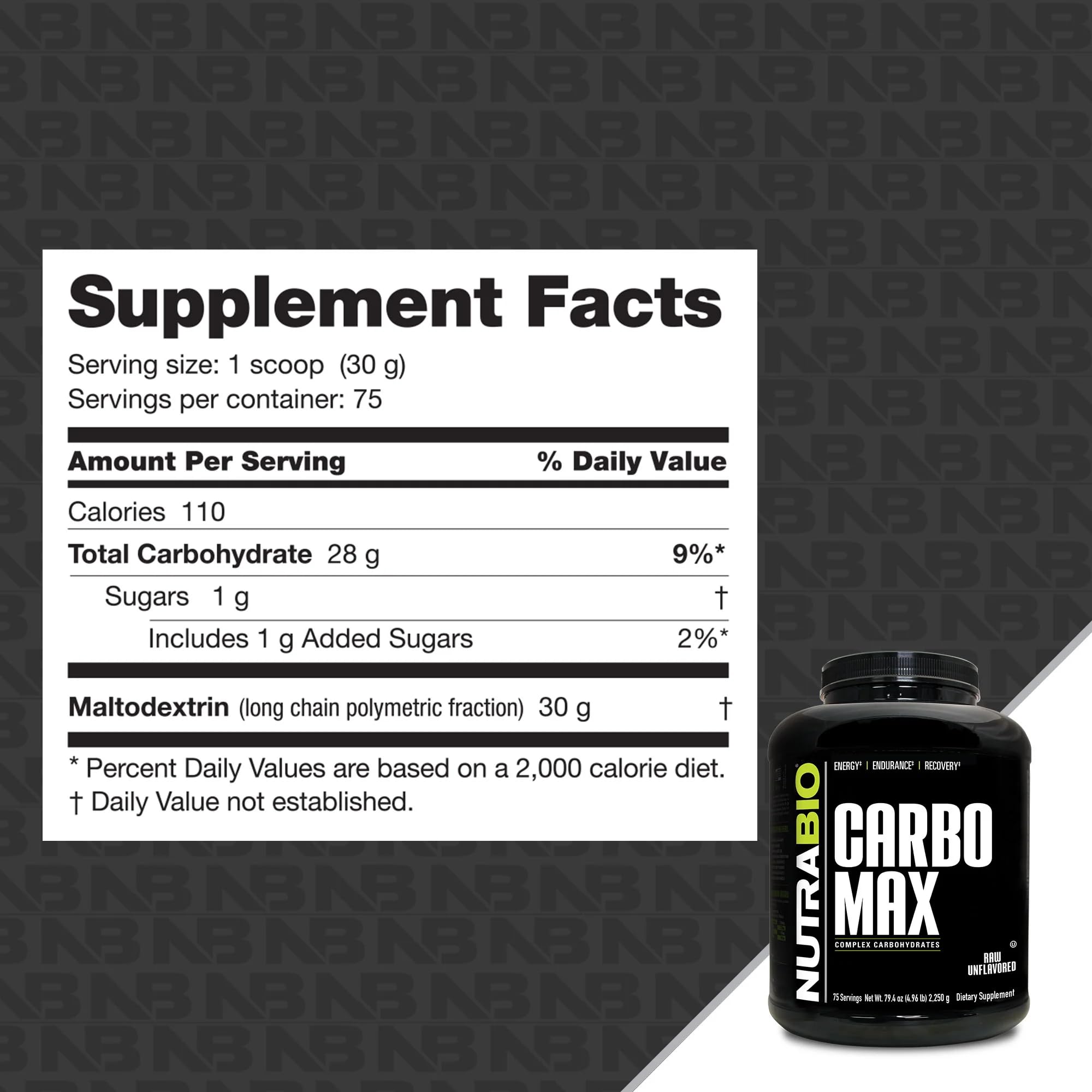 NutraBio CarboMax 5lb bag for bulk carbohydrate support and muscle gain