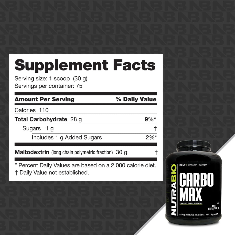 NutraBio CarboMax 5lb bag for bulk carbohydrate support and muscle gain