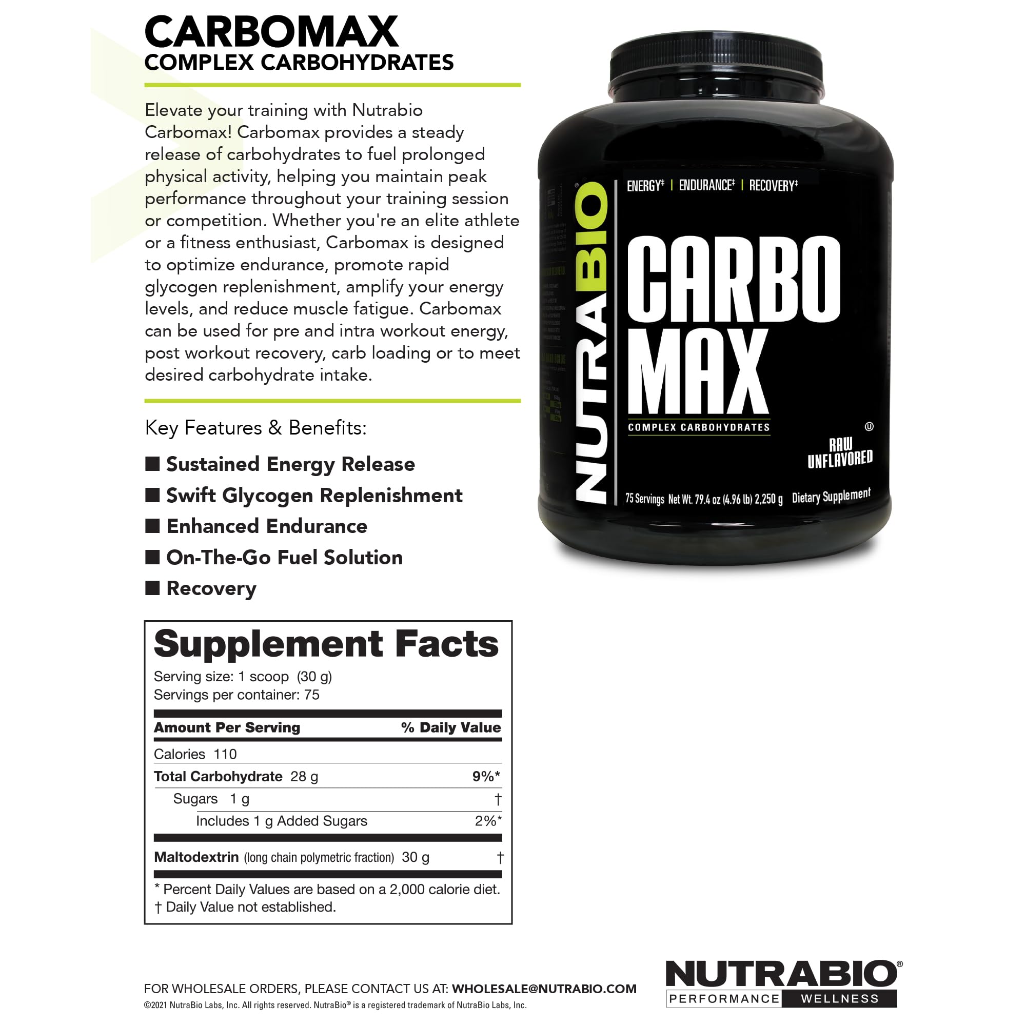 NutraBio CarboMax light feeling formula reduces sluggishness during training