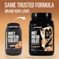 NutraBio Cinnamon Sugar Donut whey shake in a glass for quick nutrition