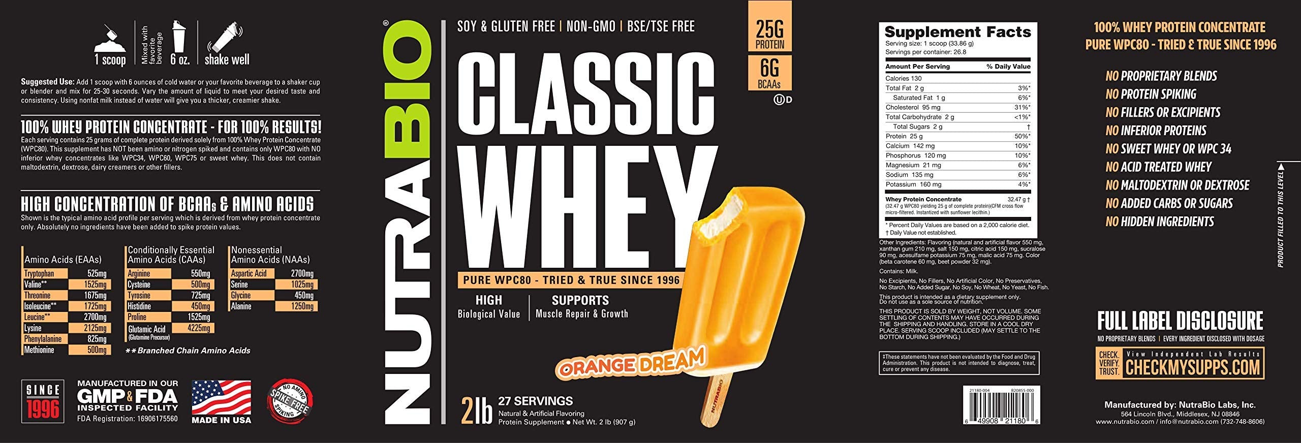 NutraBio Classic Whey amino acid profile close-up