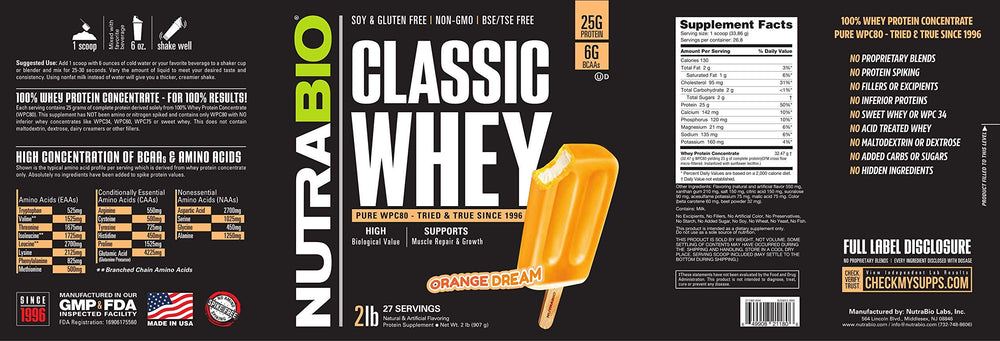 NutraBio Classic Whey amino acid profile close-up