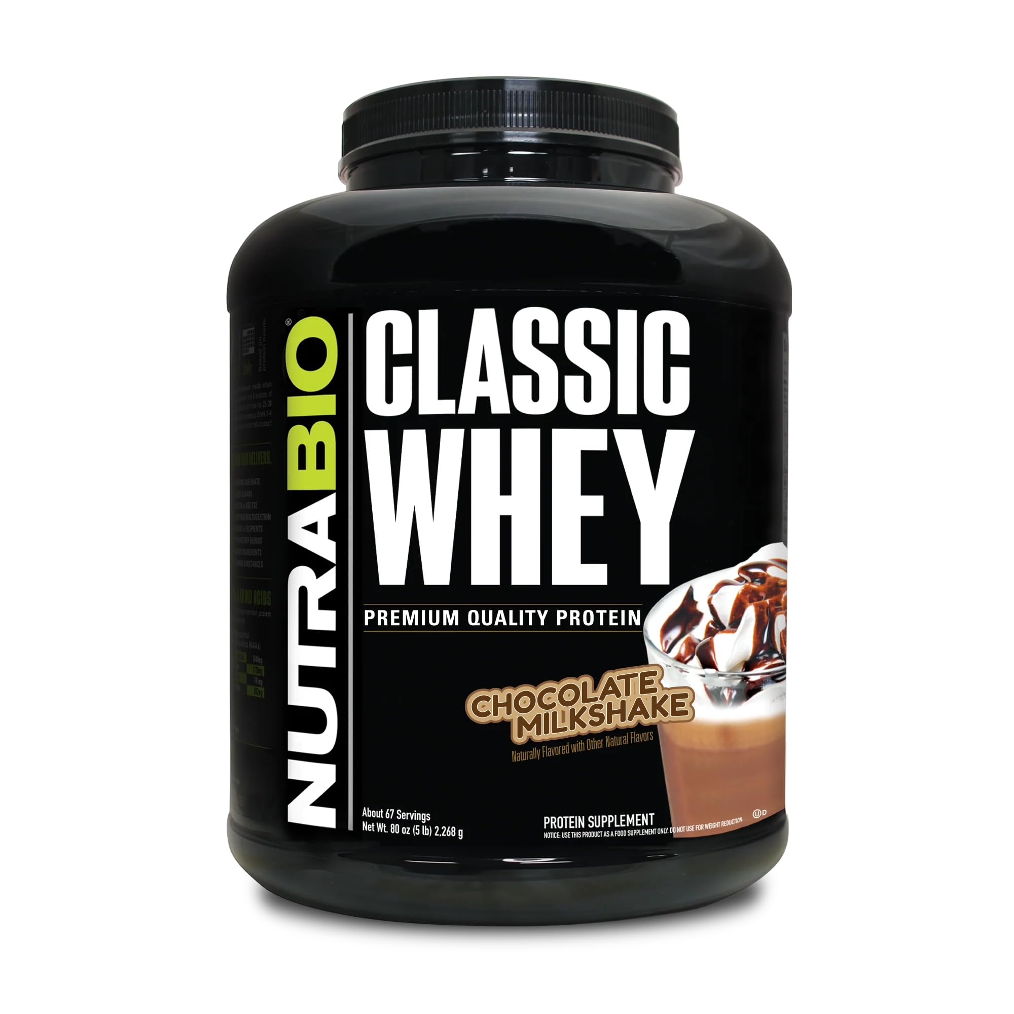 NutraBio Classic Whey bottle pour for post-workout protein.