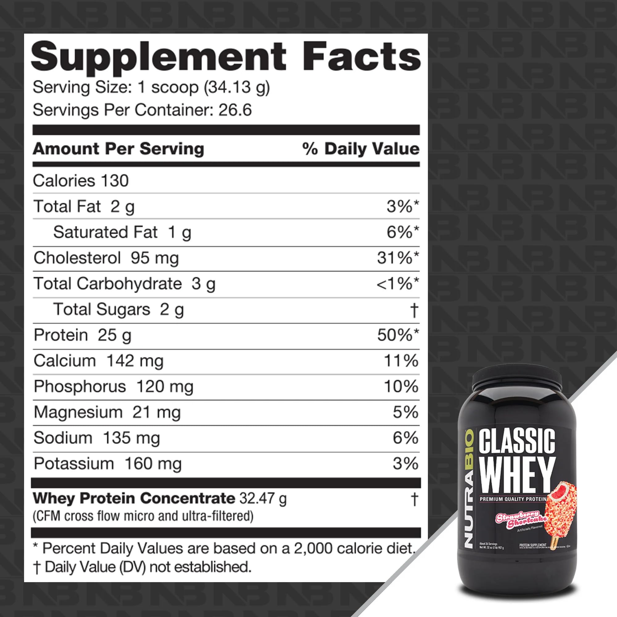 NutraBio Classic Whey ingredients panel highlights WPC80 whey concentrate