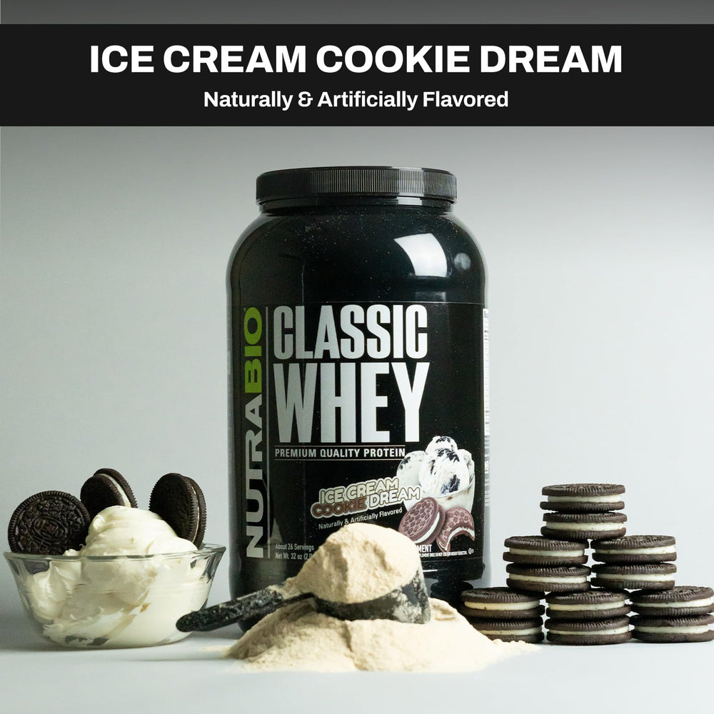 NutraBio Classic Whey protein label close up highlighting transparent ingredients.