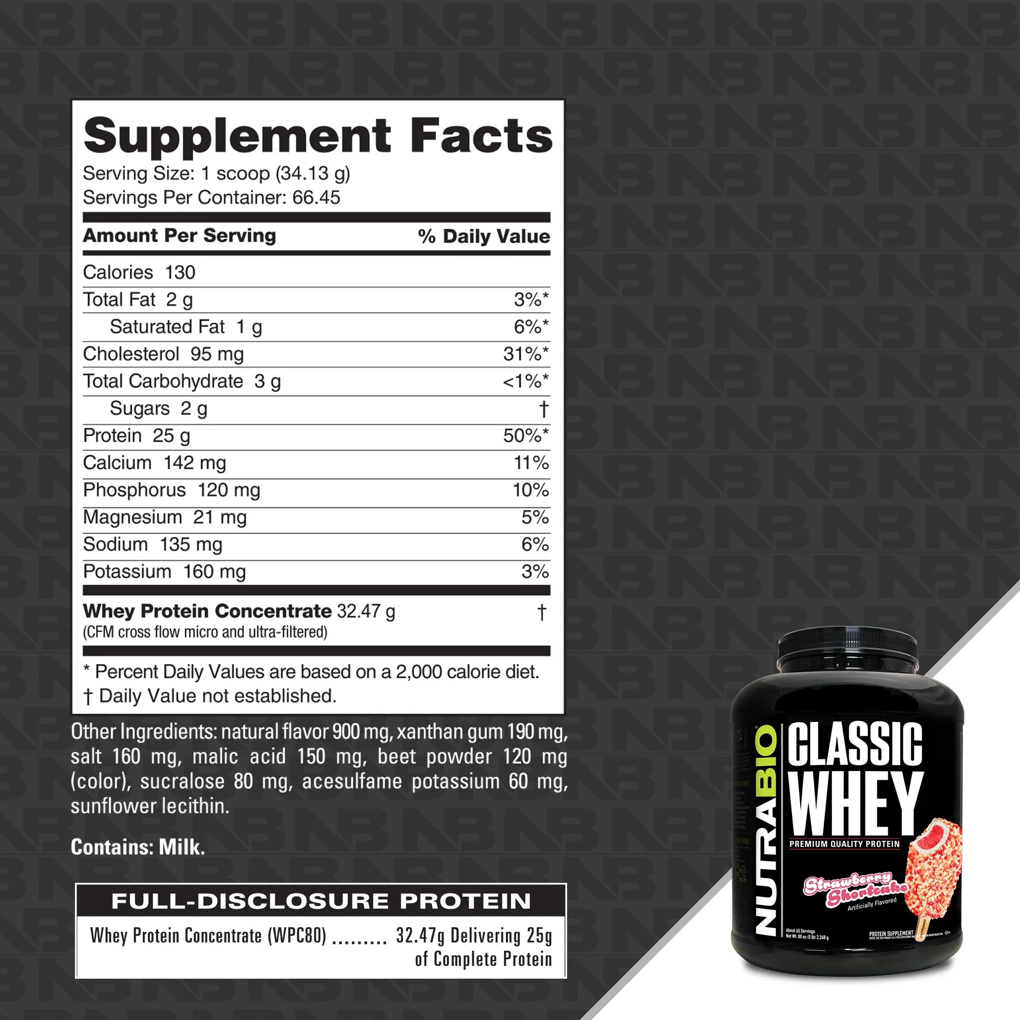 NutraBio Classic Whey scoop ready to mix into a post-workout shake.