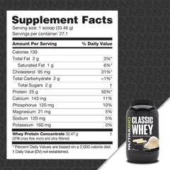 Scoop dispensing NutraBio Classic Whey for a quick protein boost.
