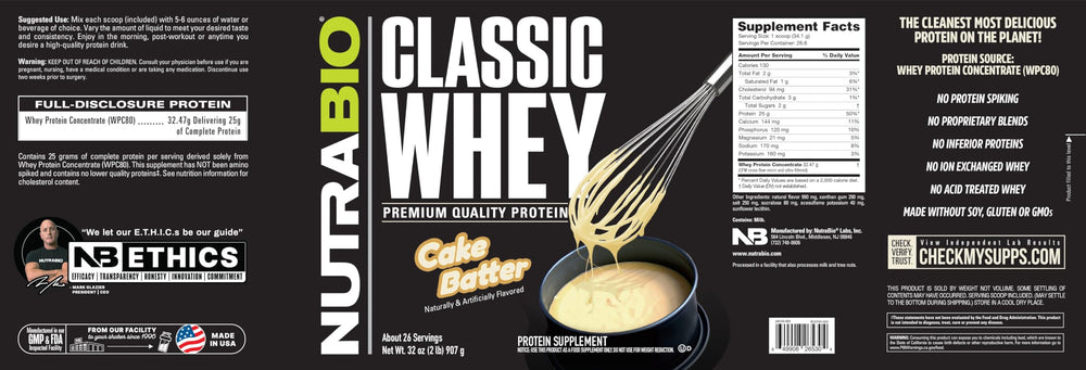NutraBio Classic Whey scoop in shaker for quick, smooth shakes.