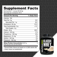 NutraBio Classic Whey Vanilla scoop ready to mix with a beverage