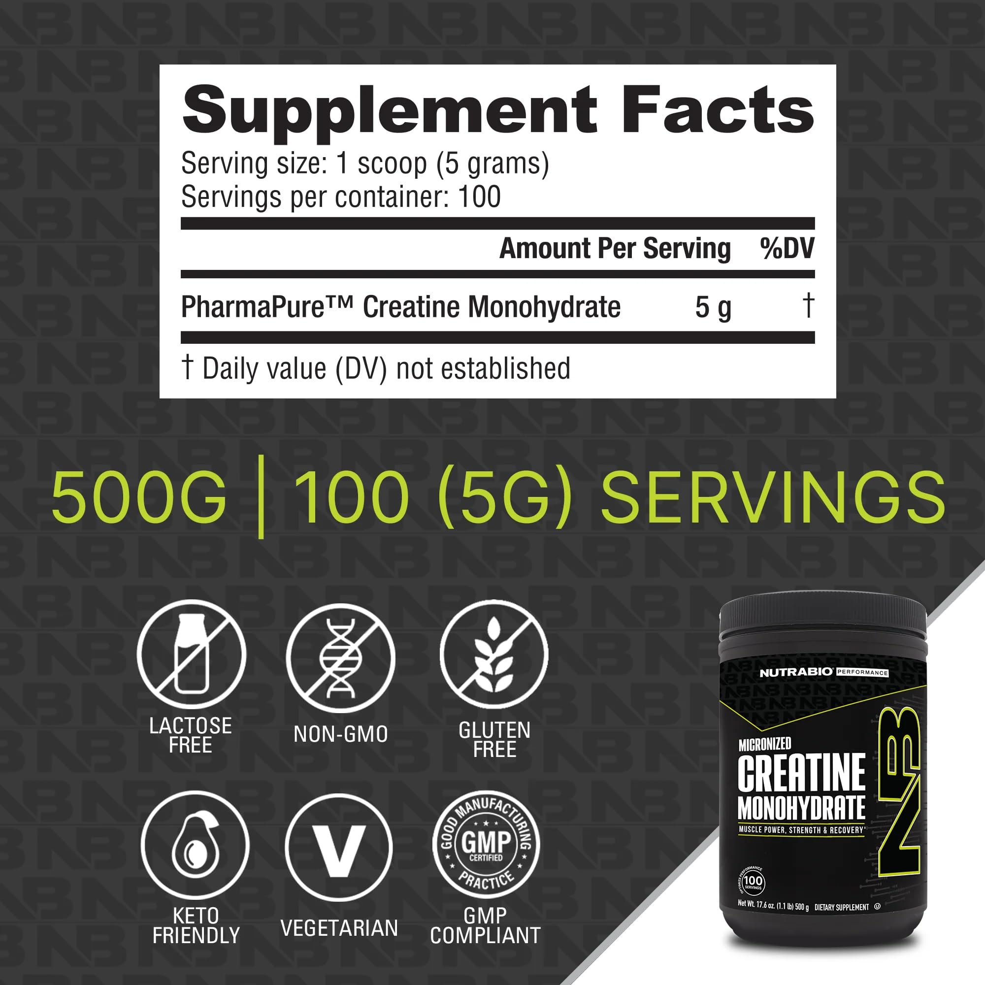 NutraBio Creatine Monohydrate powder jar shows texture ideal for quick mixing after workouts.
