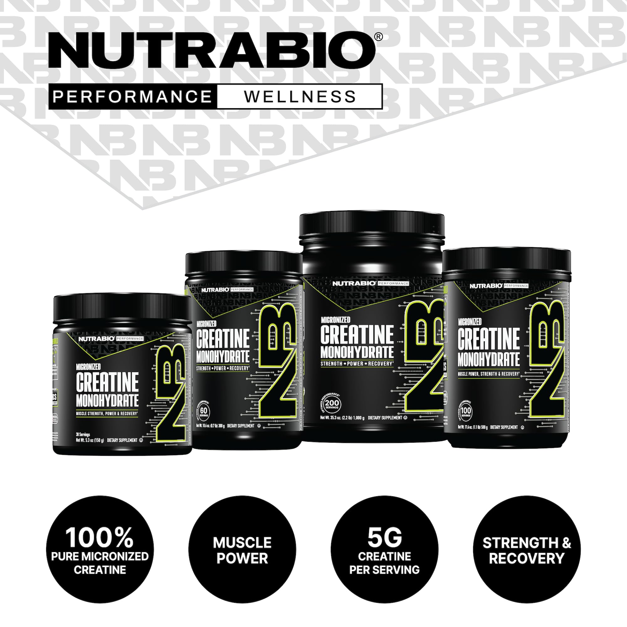 NutraBio Creatine Monohydrate label highlighting third-party testing and quality.