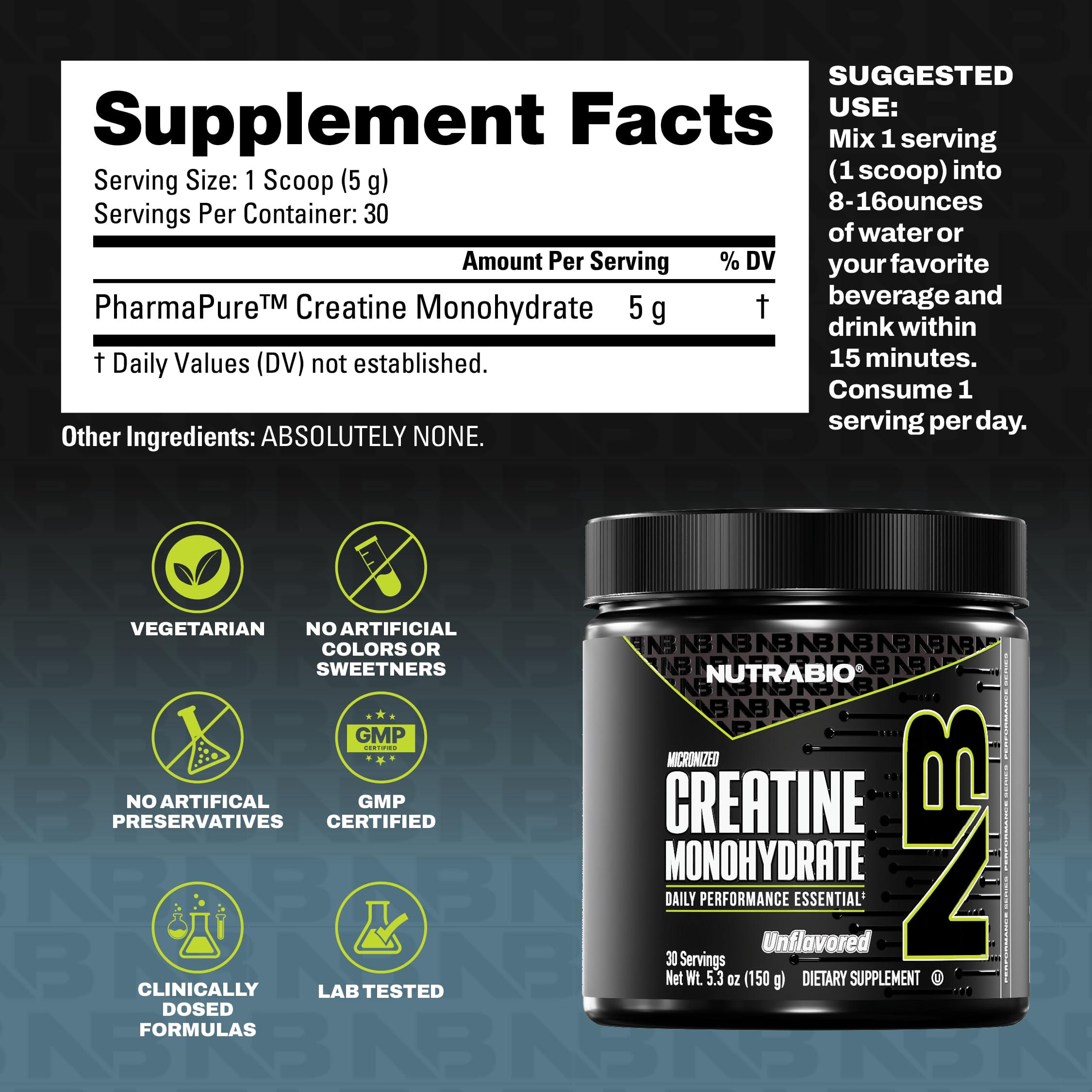 NutraBio creatine powder dissolving in water for quick mixing
