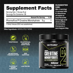 NutraBio creatine powder dissolving in water for quick mixing