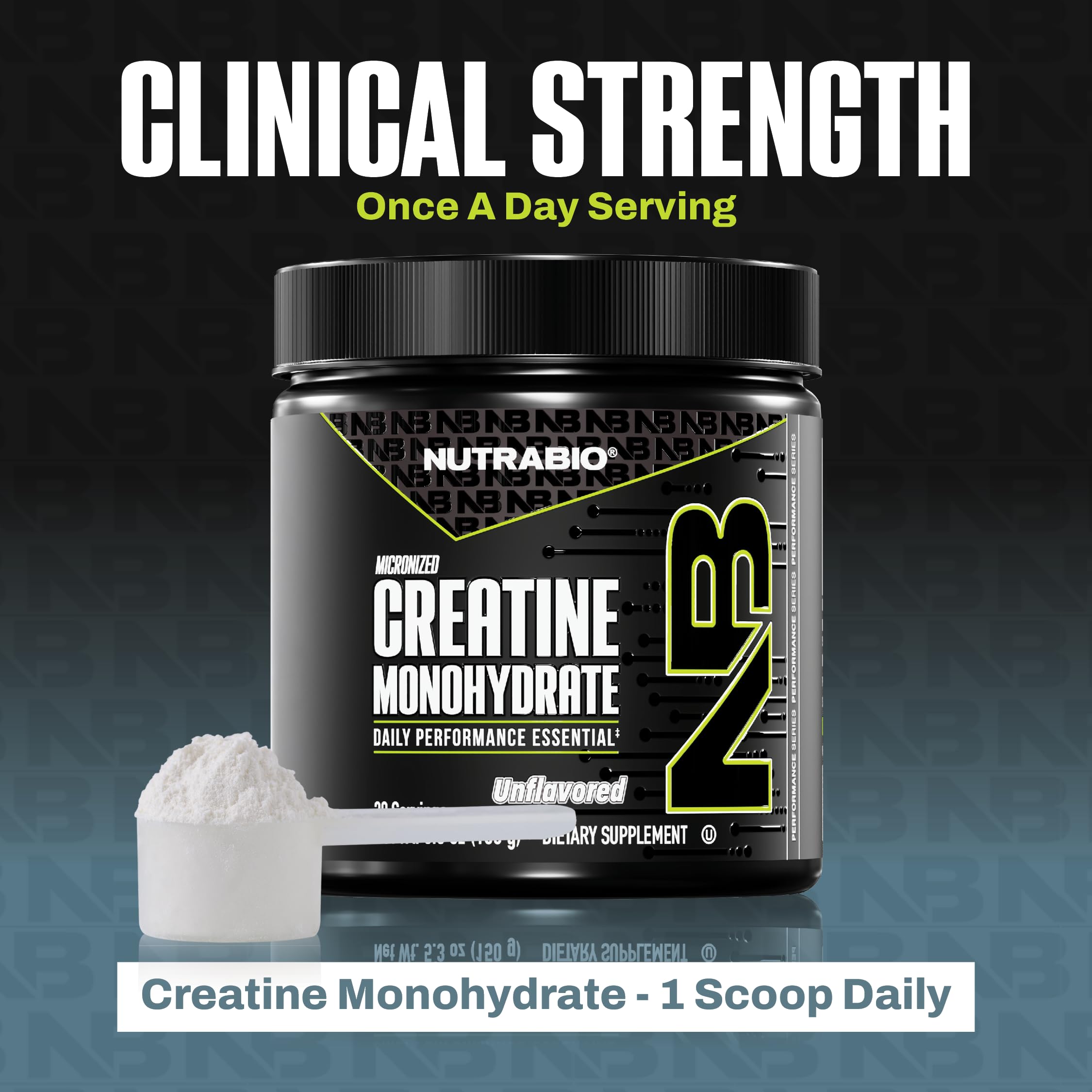 NutraBio gluten-free and non-GMO badges on creatine jar