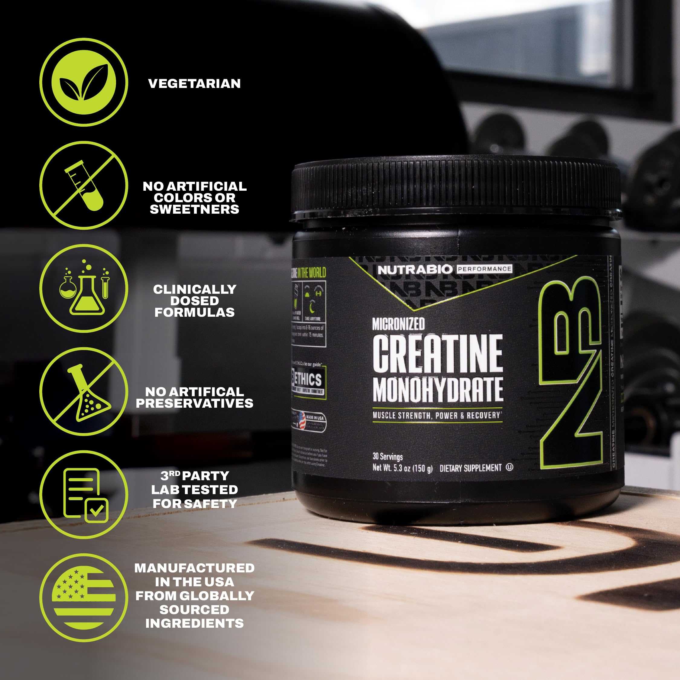NutraBio creatine powder in a shaker for easy mixing