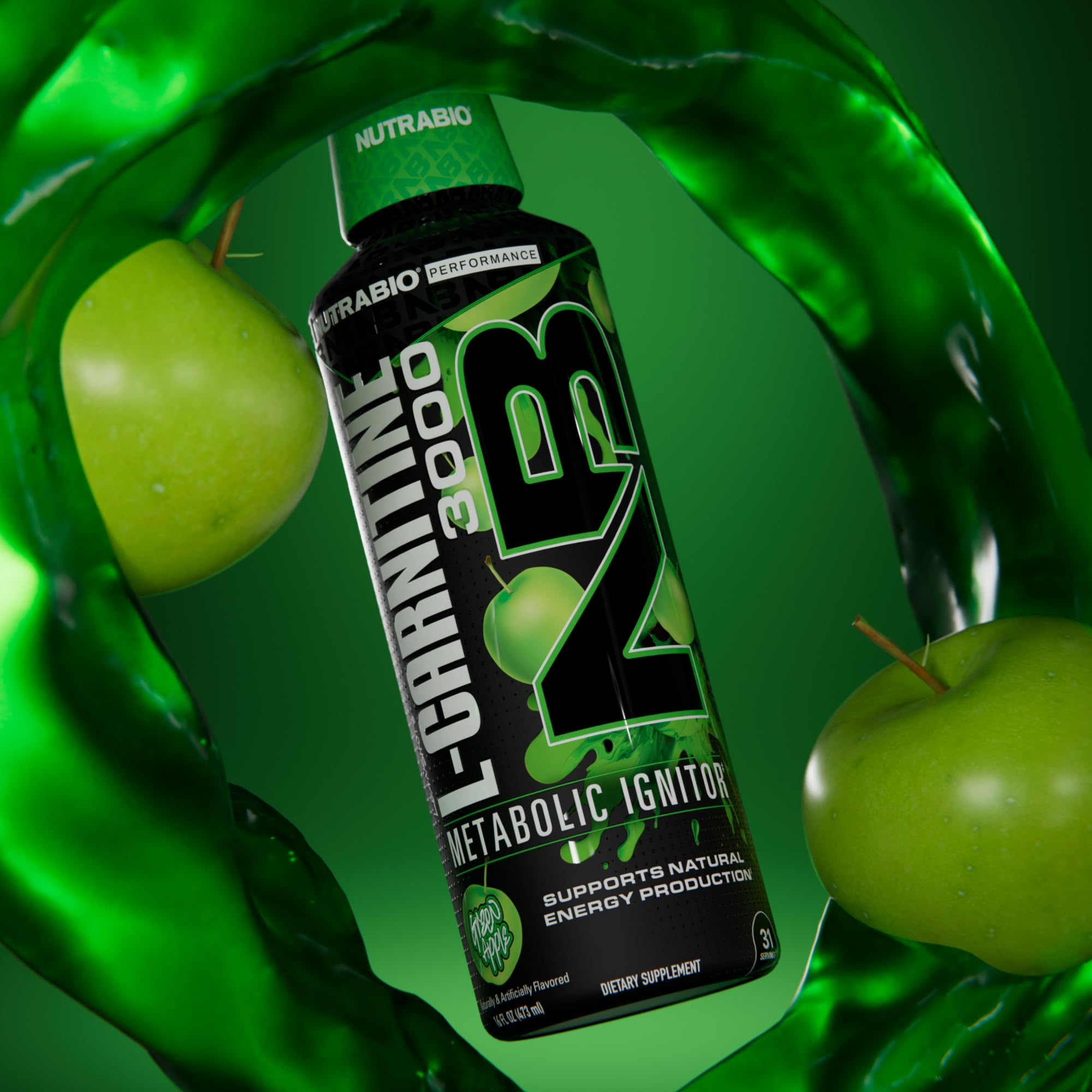 NutraBio green apple label detail emphasizes flavor and vitamin B5.