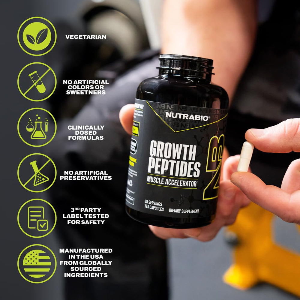 NutraBio Growth Peptides athlete training scene suggesting performance support