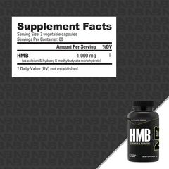 NutraBio HMB bottle pouring capsules onto a gym bench.
