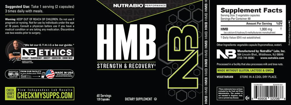 NutraBio HMB with creatine and beta-alanine stack illustration.
