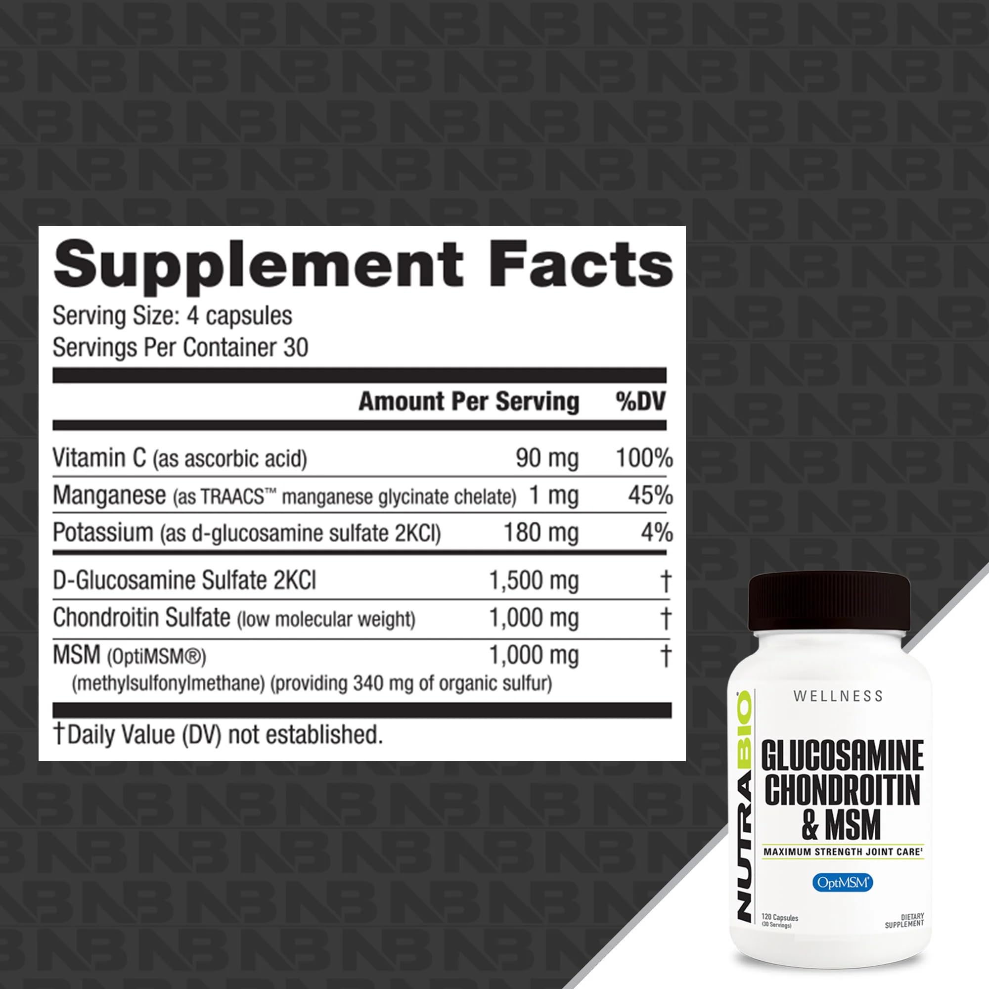 NutraBio ingredient panel and third-party test label showing purity.