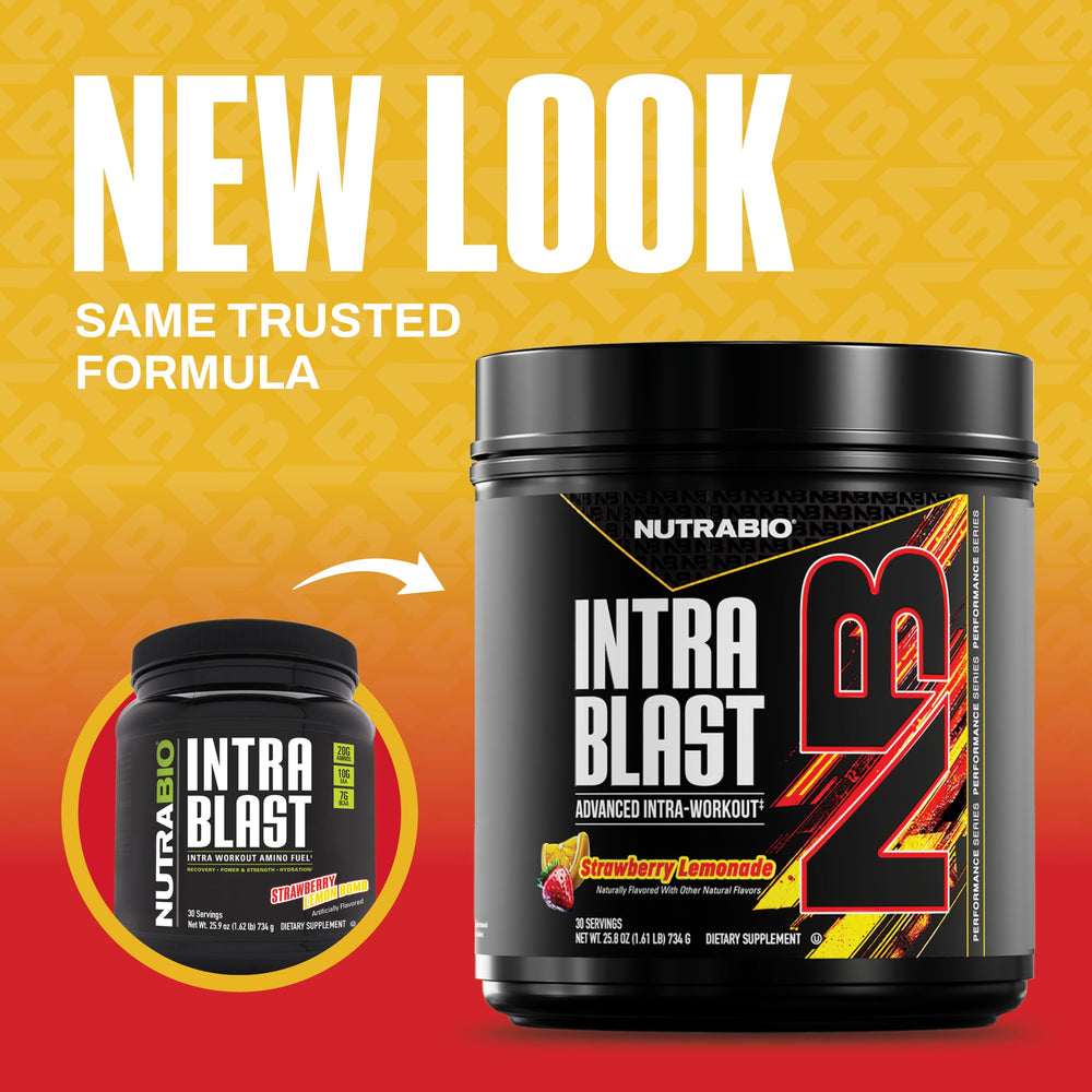 NutraBio Intra Blast BCAAs in a 2:1:1 ratio support recovery and endurance.