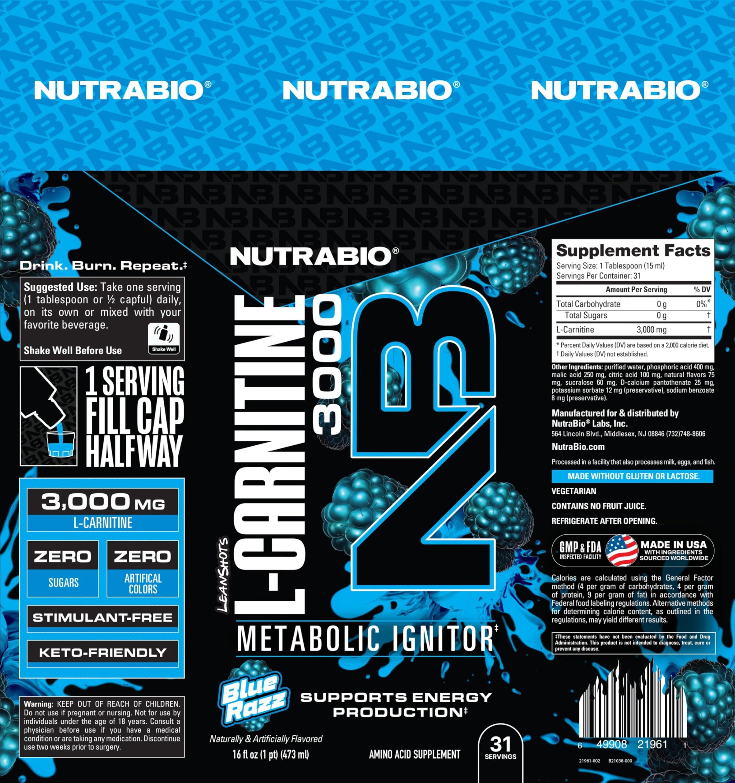 NutraBio bottle with measuring marks for precise serving of 3000mg formula.